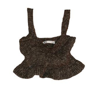 ZARA brown sweater marl knit sleeveless peplum cropped sweater top S